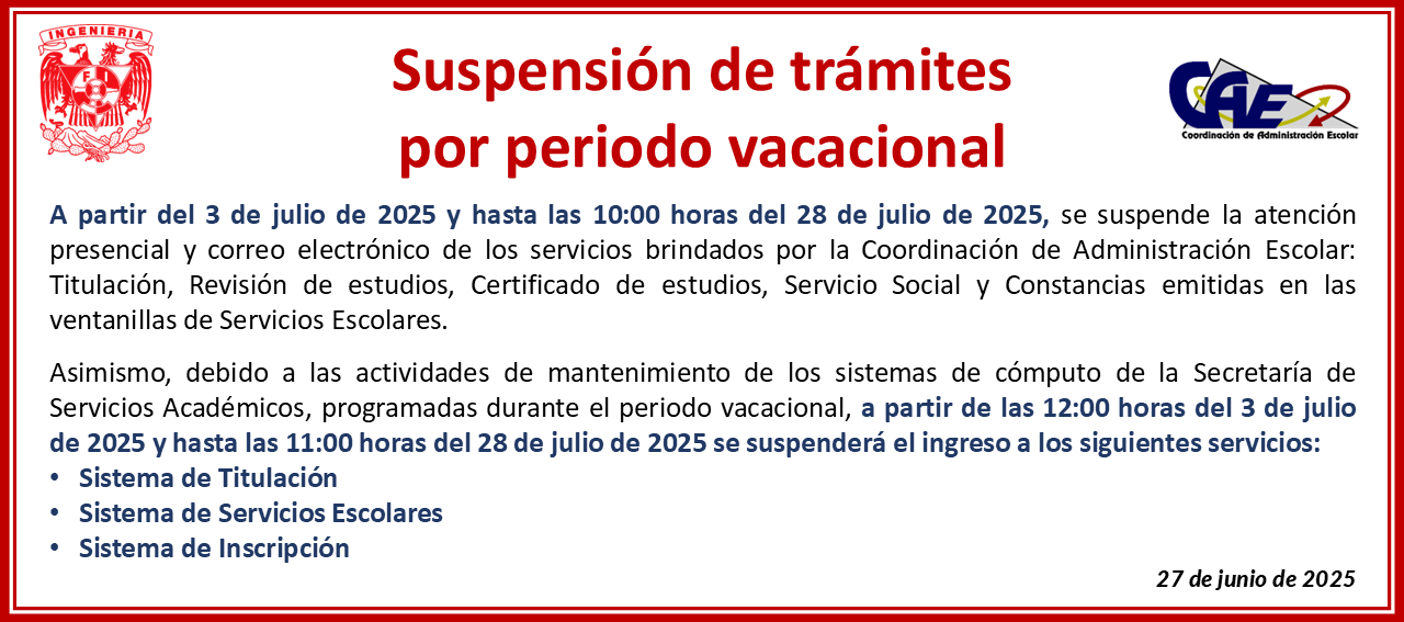 Aviso Periodo Vacacional